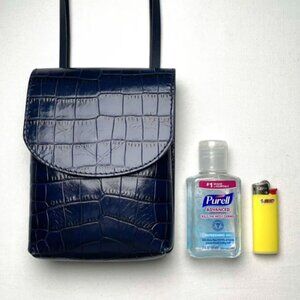 MAISON MARGIELA dark navy leather croc embossed mini shoulder bag